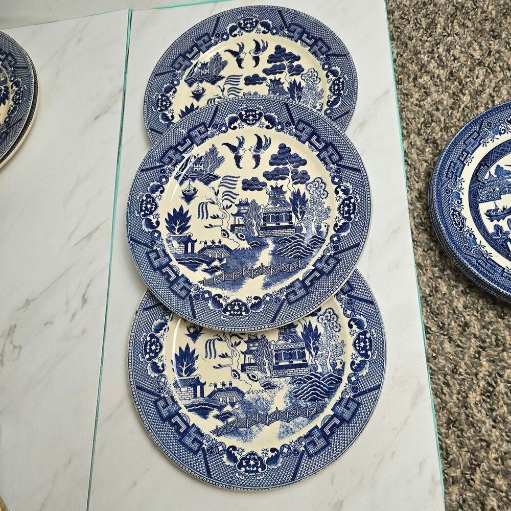 Vintage Japan English Blue Willow playe set of 3 8inch